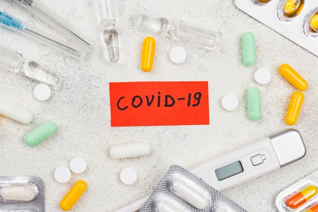 Covid19 arrangement on medical desk