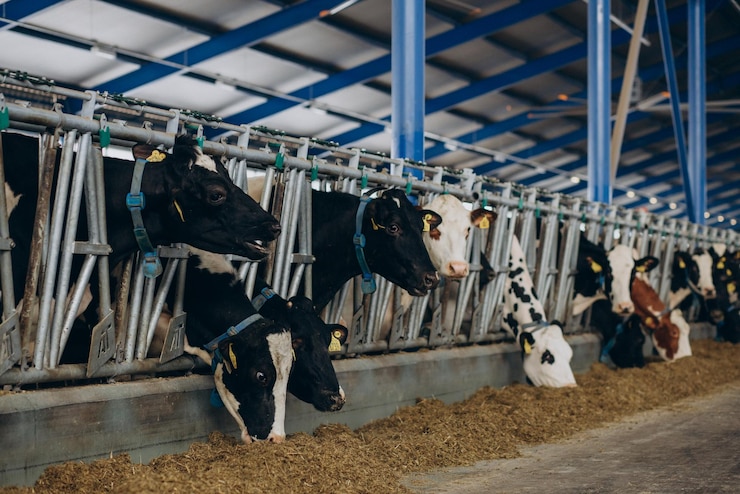 Free Photo cow and bulls at cowshed on the farm