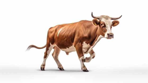 A cow running on a white background