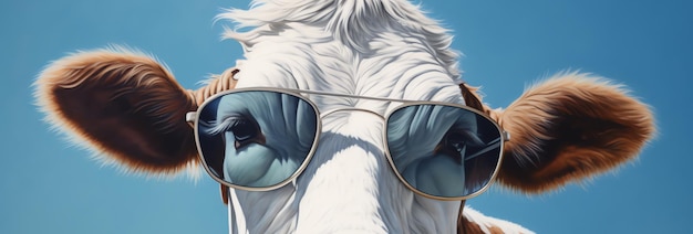 Корова с солнцезащитными очками. Изображение, сгенерированное ИИ.