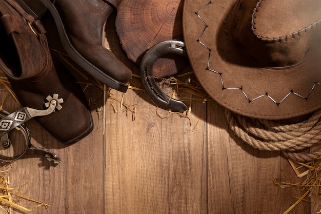 Foto gratuita ispirazione da cowboy con cappello e stivali