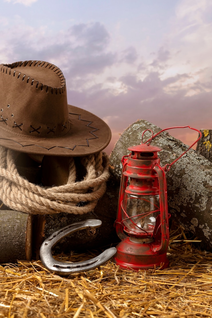 Free Photo cowboy inspiration with hat and lamp