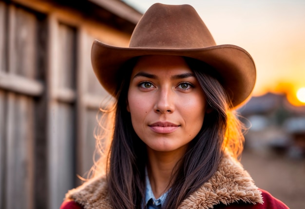 無料写真 cowboy portrait in daylight with out of focus landscape background