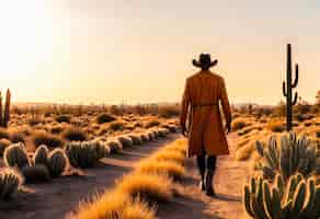 Бесплатное фото cowboy with hat in photorealistic environment