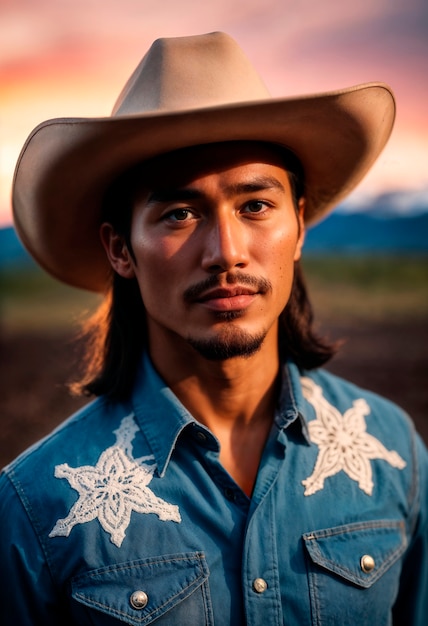 Foto gratuita cowboy con cappello in un ambiente fotorealistico