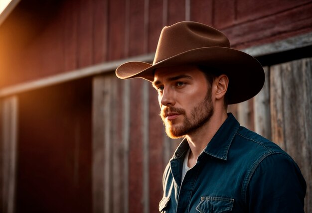 Cowboy with hat in photorealistic environment