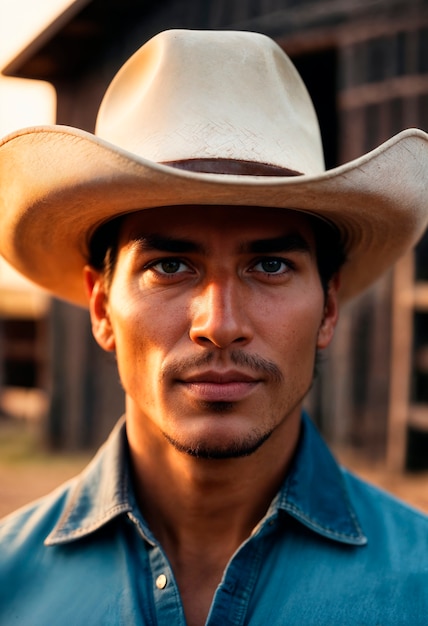 Free photo cowboy with hat in photorealistic environment