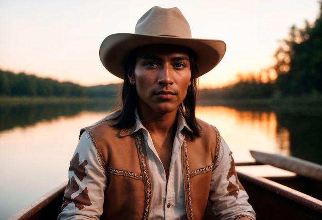 Foto gratuita cowboy con cappello in un ambiente fotorealistico