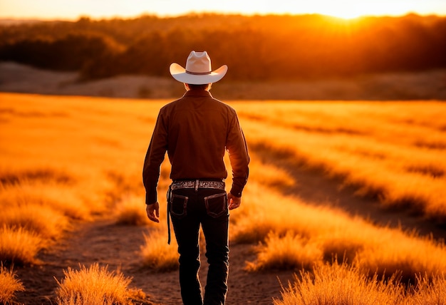 Free photo cowboy with hat in photorealistic environment