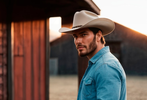 Foto gratuita cowboy con cappello in un ambiente fotorealistico