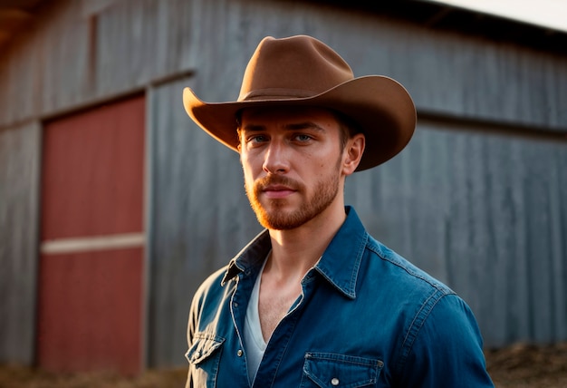 Cowboy with hat in photorealistic environment