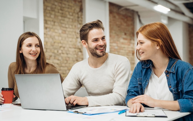 Coworkers discussing a business project