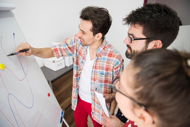 Coworkers working on company strategy