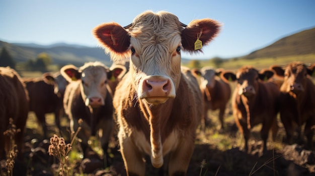 Free photo cows grazing in a meadow in the countryside in the summer