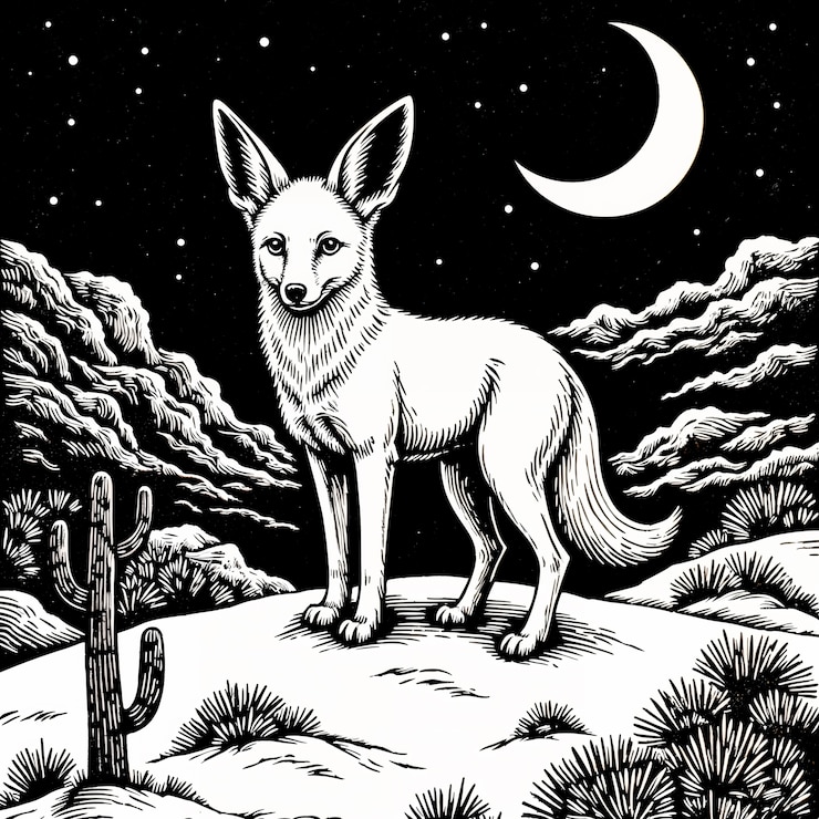 मुफ़्त फोटो coyote under the moon in a desert night