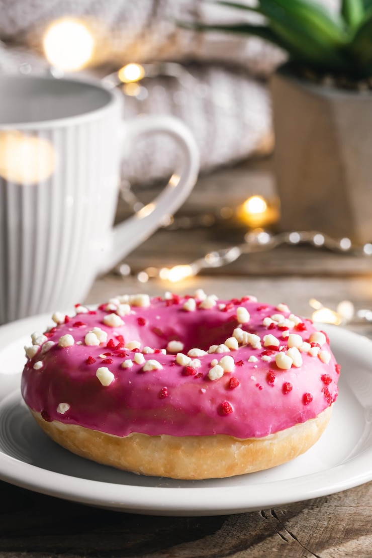 Free Photo cozy composition with donut and cup of tea