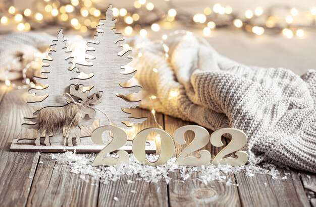 Cozy festive composition with the numbers  and decor details close up