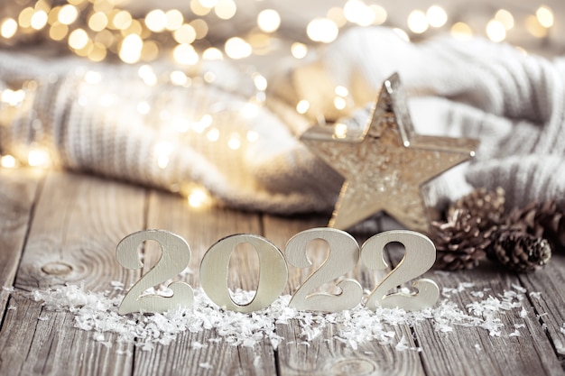 Free photo cozy festive composition with the numbers  and decor details close up