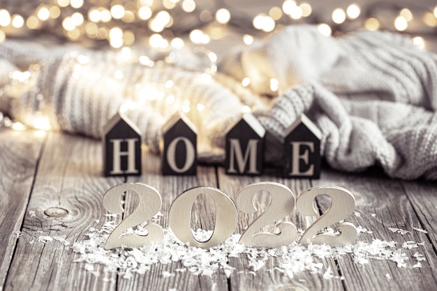 Cozy festive composition with the numbers  and decor details close up