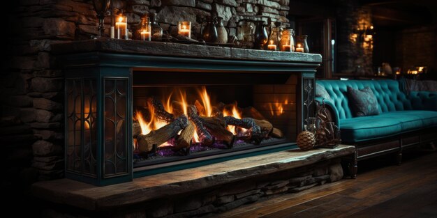 無料写真 寒い冬の日に居心地の良い暖炉