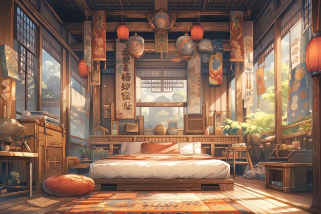 Cozy home interior in anime style