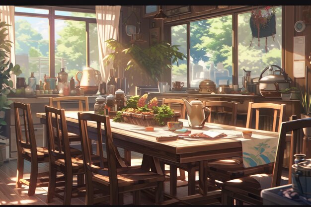 Cozy home interior in anime style