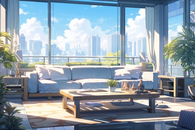 Cozy home interior in anime style