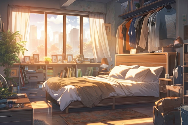 Cozy home interior in anime style