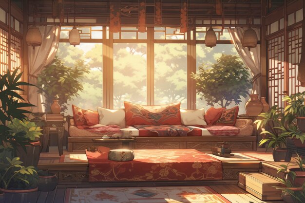 Cozy home interior in anime style