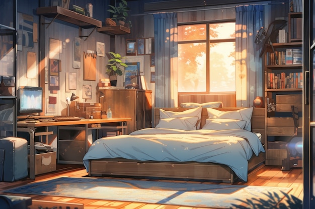 Cozy home interior in anime style