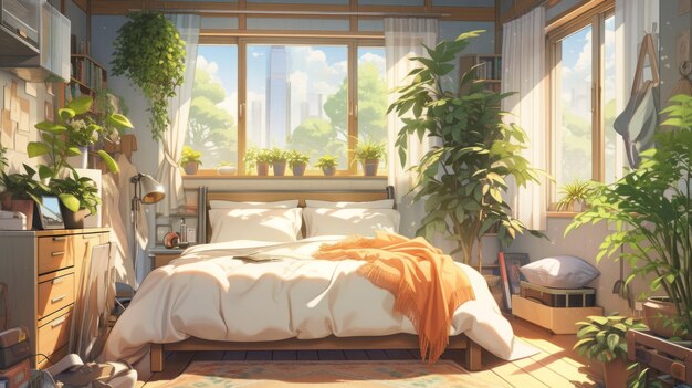Cozy home interior in anime style