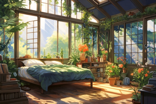 Cozy home interior in anime style