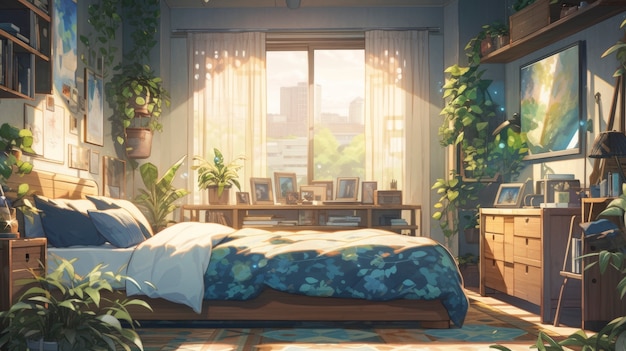 Cozy home interior in anime style