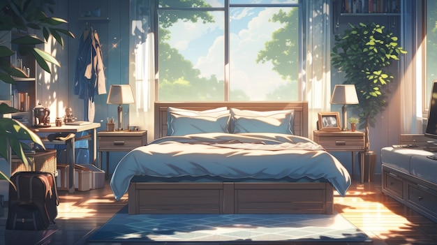 Уютный интерьер в стиле аниме