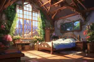 Free photo cozy home interior in anime style