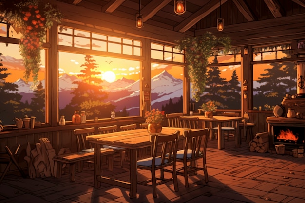 Уютный интерьер в стиле аниме