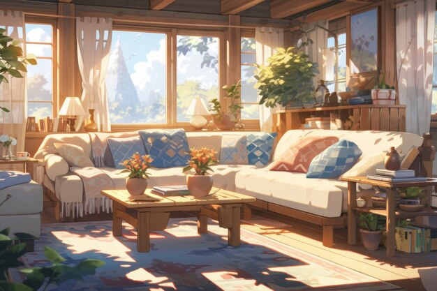 Cozy home interior in anime style