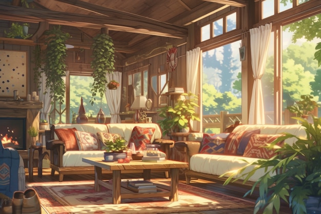 Free photo cozy home interior in anime style