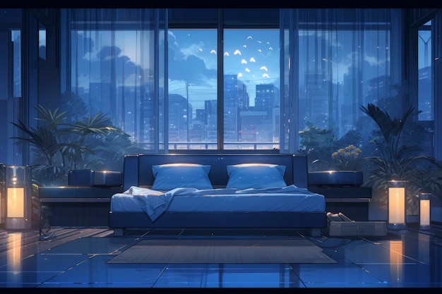 Cozy home interior in anime style