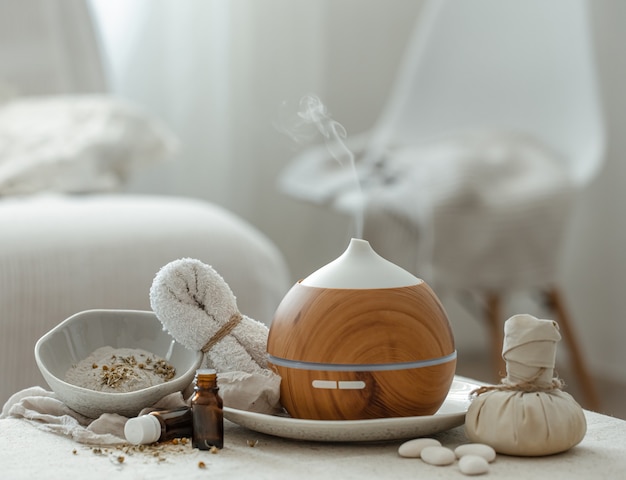 Cozy still life with a humidifier in the interior of the room