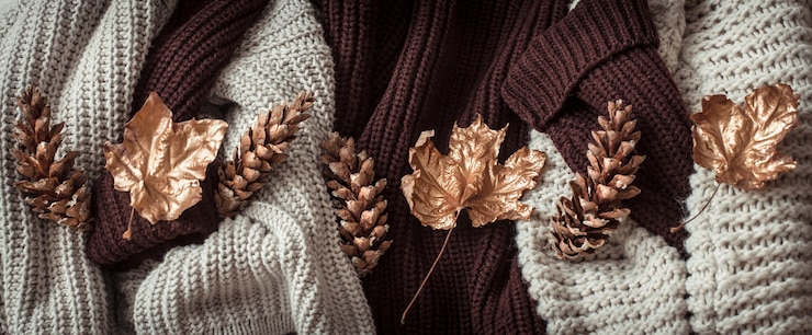 Free Photo cozy sweaters and gold leaves .