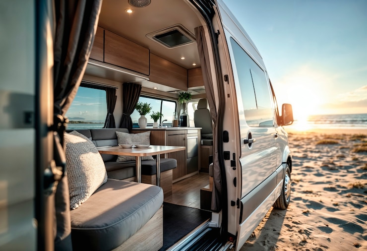 Free Photo cozy van interior prepared for camping