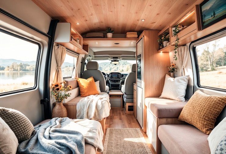 Free Photo cozy van interior prepared for camping