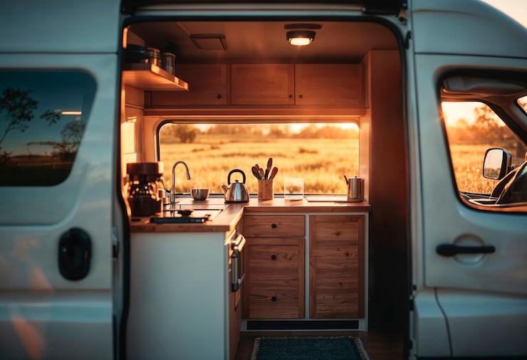 Free Photo cozy van interior prepared for camping