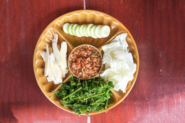 Crab roe chili paste served with vegetable