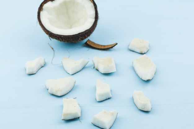 Cracked coconut among parts of pulp