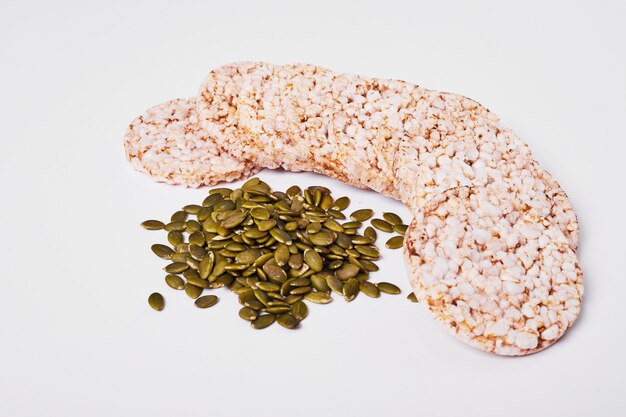 Crackers with seeds on white.