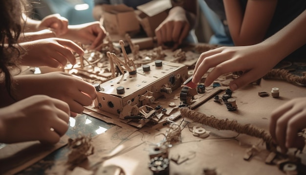 Foto gratuita tavolo da lavoro creatività del lavoro di squadra creazione di gioielli fatti in casa generata dall'intelligenza artificiale