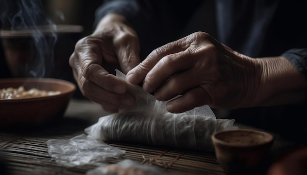 Craftsman hands skillfully create homemade pottery in workshop generated by AI