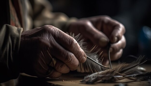 Craftsperson hand skillfully cuts leather for fashion generated by AI